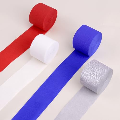Image of Red White and Blue Decorations, 8 Rolls Streamers Party Decorations Crepe Paper Streamers for 4th of July, Patriotic Decorations, Memorial Day, Birthday Party Decor