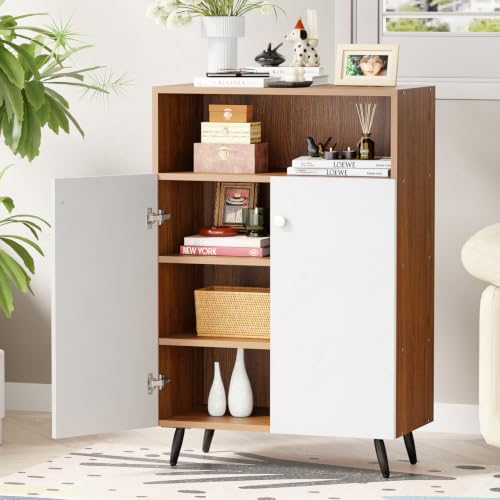 Image of Lukzer Wooden Book Shelf & Storage Cabinet with White Doors (MR-034 /Oak Brown) Engineered Wood Bookshelf for Home, Bedroom, Office & Kitchen, Multipurpose Books Organizer & Display Rack (90x30x60 cm)