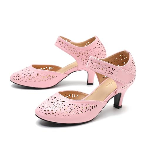 Image of Women's Comfortable Mary Jane Pumps Vintage Cutout Closed Toe Kitten Heels for Dressy Office Work