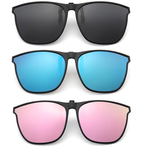 MOAZIFI 3 Stück Sonnenbrillen Aufsatz Brille Zum Aufstecken, Sonnenbrille Über Normale Brille, Clip On Sonnenbrille, Sonnenbrillen Clip Für Brille, Sonnenbrille Zum Aufstecken, Für Brillenträger