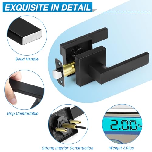 image for Plustool 10 Pack Matte Black Door Handles, Passage Door Levers for Hal