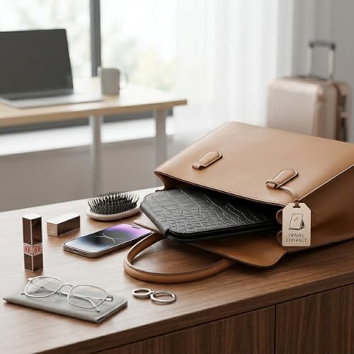 Image of Portable PU Leather Makeup Mirror with Adjustable Stand, Frameless Vanity Mirror for Women, Foldable Travel Mirror for Makeup, Dressing Use, Compact Pocket Beauty Mirror 16 x 11 cm(Black)