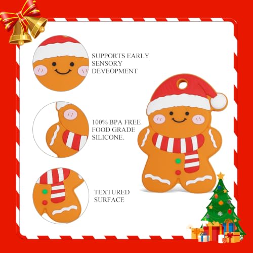 Image of Baby Silicone Christmas Gingerbread Man Teether,Sensory Chew Toys