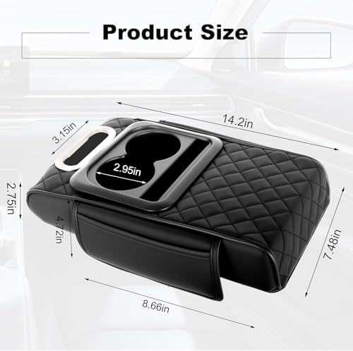 Image of Car Armrest Cushion with Storage, Heightened Padded Centre Console Extender with Quilted Leather-Finish Cover for Car, SUV and Compatible Vehicles, 5 in 1 Center Console Cover