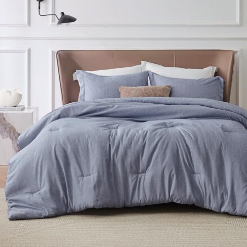 Image of Bedsure Queen Comforter Set - Navy Blue Soft Bedding for All Seasons, Cationic Dyed Bed Set, 3 Pieces, 1 Queen Size Comforter (90 inchx90 inch) and 2 Pillow Shams (20 inchx26 inch+2 inch)