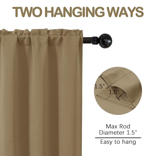 Image of Taupe Blackout Curtains for Small Window Treatment, Light Blocking Short Kitchen Window Curtains Over Sink, Dual Rod Pocket Half Window Tiers for Bathroom Basement, 2x40Wx36L Inches