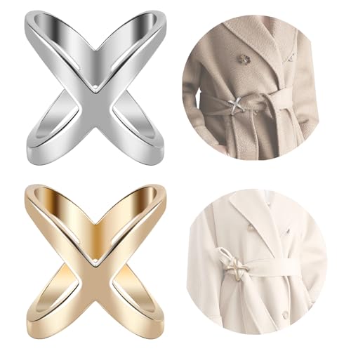 Image of SYWDUDUCLT Scarf Ring for Women's Shawl, Silk Neckerchief, Tshirt, Gold /Sivler, S /M /L, 2 Pcs