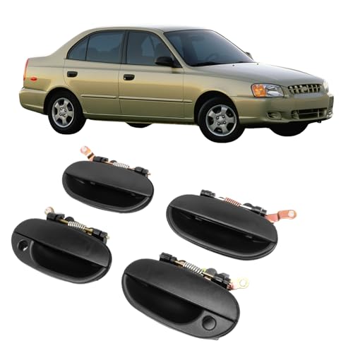 Taesayl 4PCS Tirador de puerta exterior Manija de puerta manija de puerta exterior para Hyundai Accent 1995-1999 82660-22000 delantera trasera izquierda derecha negro 82650-22000