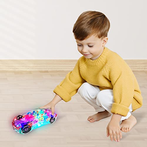Artcreativity Light Up Transparent Car Toy For Kids, 1Pc, Bump And Go Toy Car With Colorful Moving Gears, Music, And Led Effects, Fun Educational Toy For Kids, Great Birthday Gift Idea #TOP1
