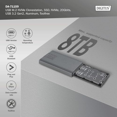 Estación de clonación M.2 Digitus USB 3.2 Gen2x2 Type-C 8TB miniatura 6