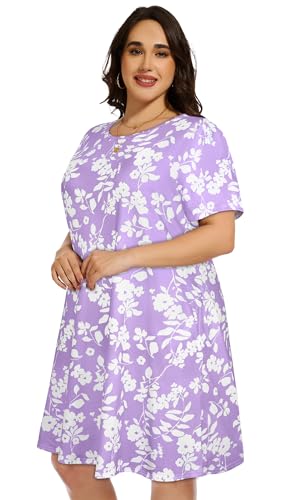 Image of elescat Plus Size Summer Dresses for Women Casual Short Sleeve Pockets Loose Oversized T Shirt Sundress 2026