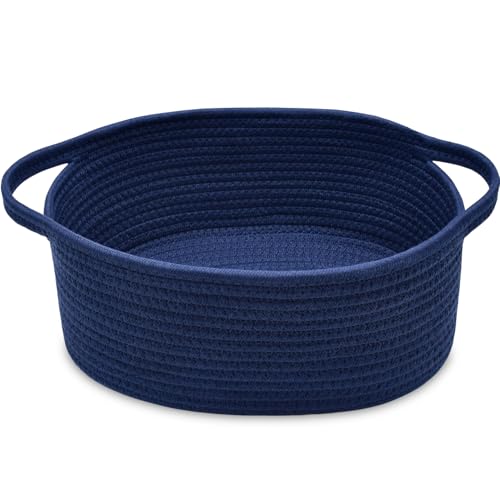 Image of ABenkle Small Basket with Handles, Boho Decorative Rope Woven Dog Cat Toy Storage Bin Shelf Storage Organizer, Easter Christmas Gift Basket, 12 inchx8 inchx5 inch