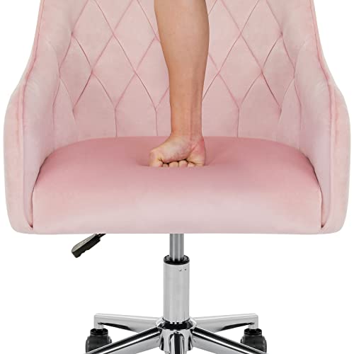 Vanspace Velvet Desk Chair Vanity Chair For Makeup With Wheels And Back Home Office Chair Adjustable Rolling Swivel Chair For Bedroom Vanity Room Pink #TOP2