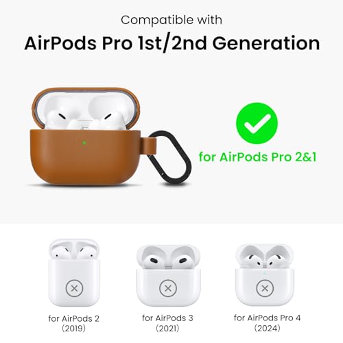 Coque en cuir AirPods Pro 2/1 marron avec mousqueton et outil de démontage
