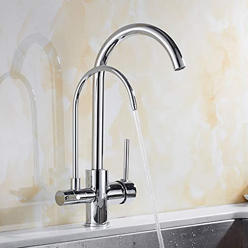 ZQFHSX Kitchen Sink Faucet for Bar Farmhouse Commercial, Faucets, Solid Brass Crane Purified Water Filter Tap, Three Ways Mixer, 3 Way Faucet(Cromo)