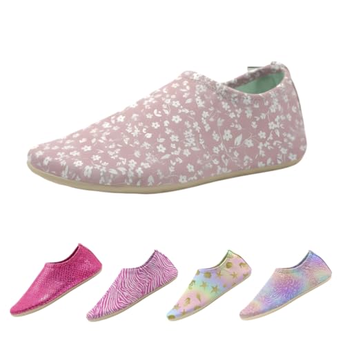 Slipstop Rose Flower Kids Water Shoes Anti-Slip Aqua Socks with UPF 50+ Sun Protection Quick-Dry Lightweight & Flexible Beach & Pool Footwear for Girls & Toddlers - M