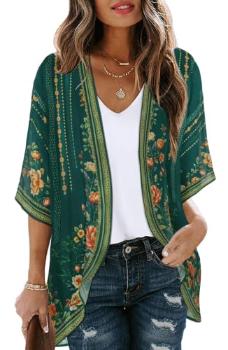 Image of CHICGAL Womens Floral Kimono Cardigan Beach Cover Up Casual Summer Tops | 2026 Puff Sleeve Open Front Chiffon Outfit,Hawaiian Shirt,Beach Vacation Swimwear, Plus Top,Boho ladies Blouse,Cruise Resort