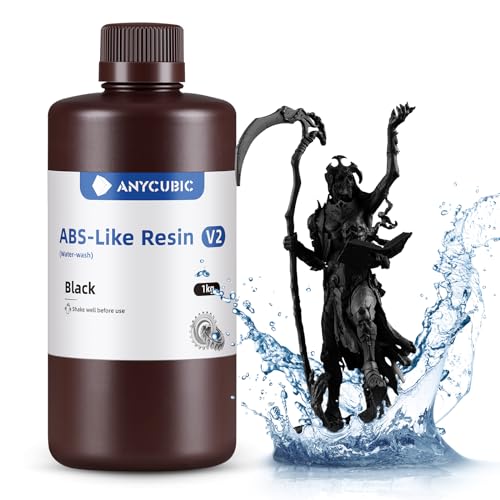 ANYCUBIC Wasser Waschbares ABS-Like Resin V2, 3D Drucker Resin Geruchsarm, Hohe Härte und Haltbarkeit, Hochpräzises 405nm UV-härtendes Harz für 4/6/8K LCD/DLP 3D-Drucker, Schwarz 1000g Schwa