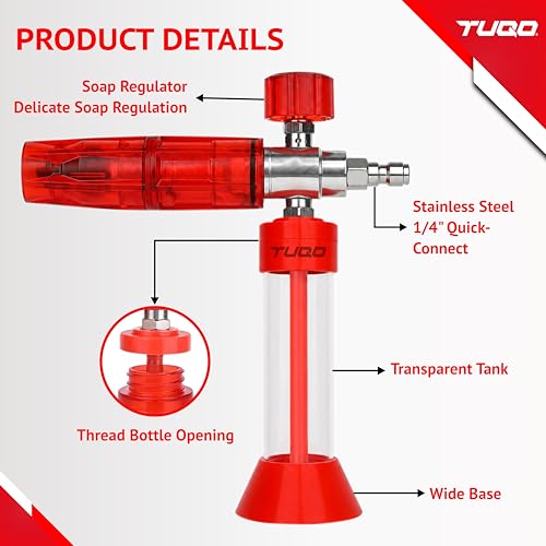 Image of TUQO Mini Foam Cannon Pro with 1 /4 Quick Connector | Adjustable Snow Foam Lance, Car Wash Soap Dispenser for Thick Foam | 1.25mm Orifice | No Water Dilution Needed | TLF400