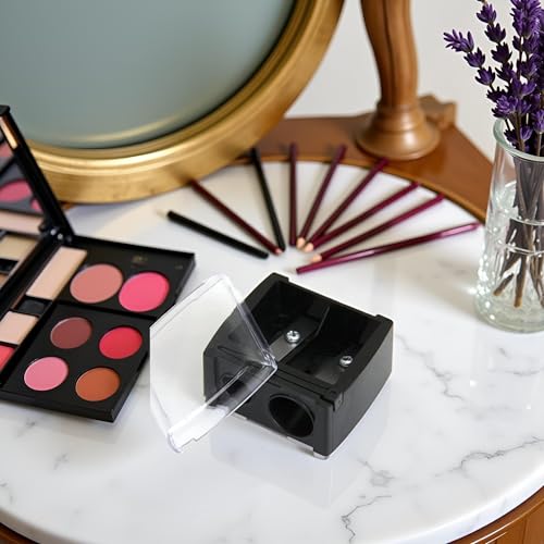 Black Eyeliner Sharpener Makeup Pencil Sharpener Pencil Sharpeners for Eyebrow Eyeliner Pencil Tool Dual Holes Eye Pencil Sharpener with Cover Portable Cosmetic Sharpener,Makeup Brushes and Tools - Image 9