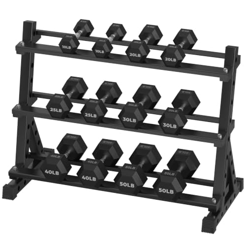HANDBODE 350 lb Hex Dumbbell Set with Rack