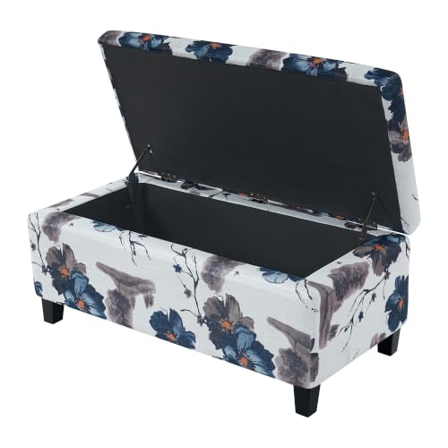 Christopher Knight Home Nesbit Living Room Ottoman with Storage, Entryway Fabric Upholstered Storage Ottoman Bench, Rectangular Sofa Foot Stool, Bedroom End of Bed Bench, Blue Flower+White by Christopher Knight Home - Used condition - Image 4
