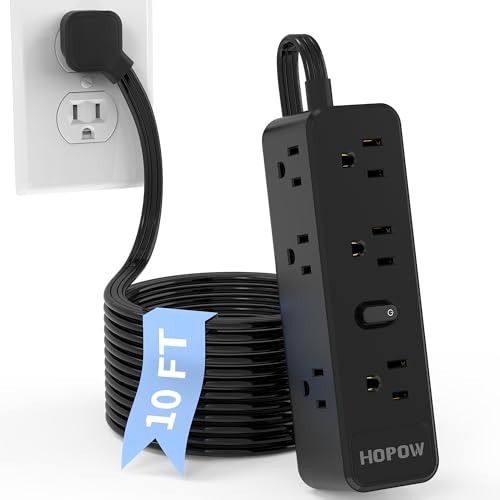 HOPOW Surge Protector Power Strip, 10 Ft Power Strip with 9 Widely AC Outlets, 1700 Joules, Wall Mount 3-Side, Ultra Thin Flat Plug Extension Cord for Travel Home Office College Dorm, Black