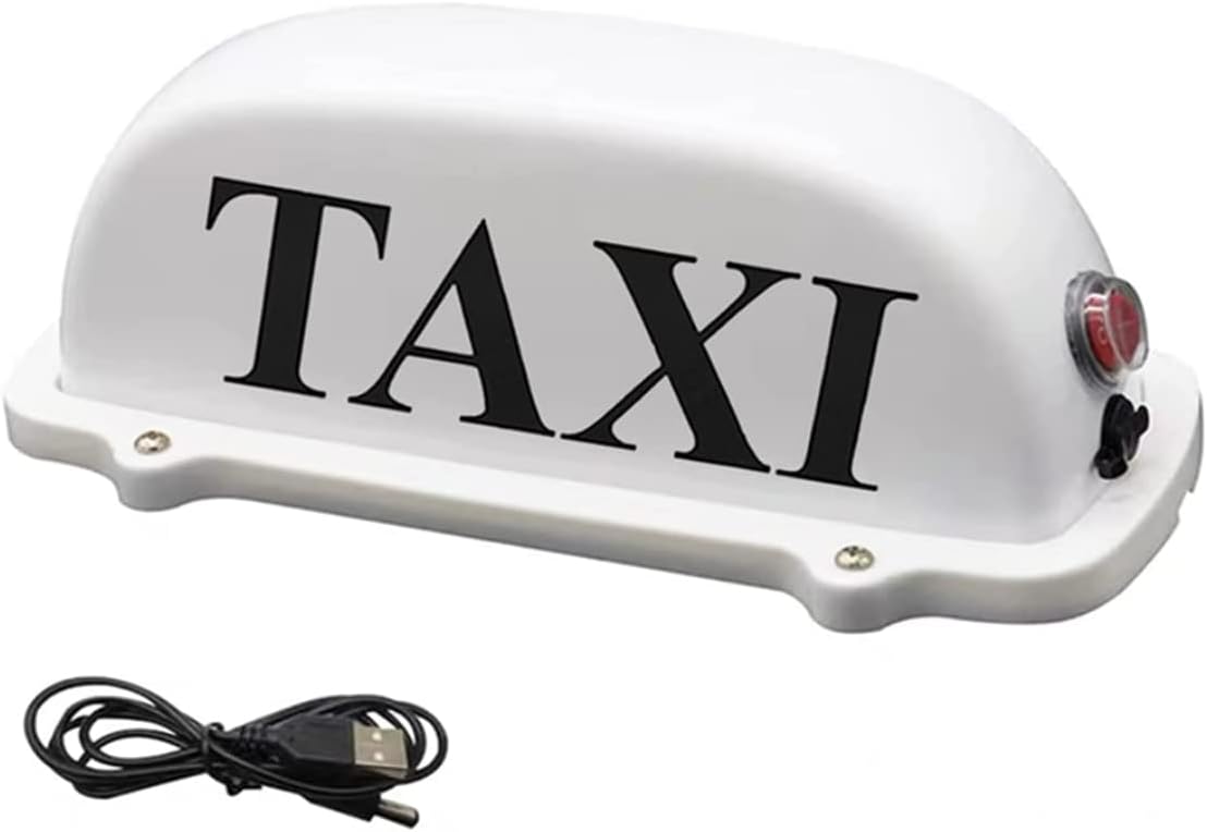 Taxi Sign USB Rechargeable Battery Taxi Top Light Roof Taxi Sign with Magnetic Base Waterproof Taxi Sign Light White
