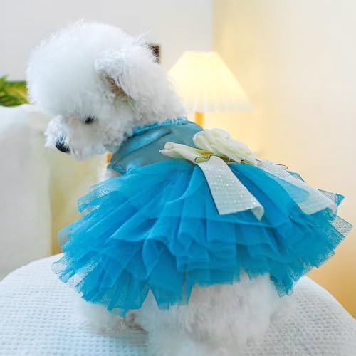 JAAQUCD Blue Puppy Dress for Small Dogs with Bow Knot Gorgeous Cat Wedding Dresses Elegant Girl Dog Clothes Pet Party Ball Gown Outfit for Holiday Birthday Engagement Valentines (Sky Blue, Medium) by JAAQUCD - Image 2