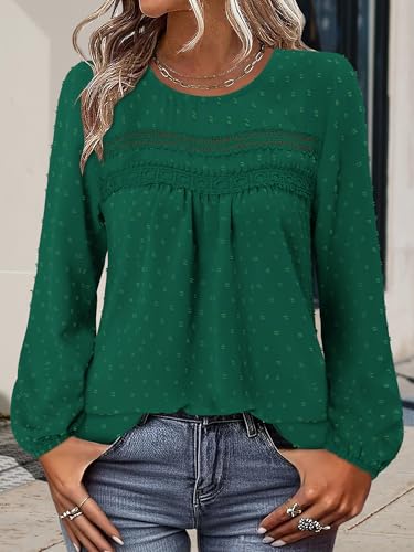 BETTE BOUTIK Womens Boho Fall Long Sleeve Shirts Crewneck Dressy Casual Blouses Trendy Flowy Tops
