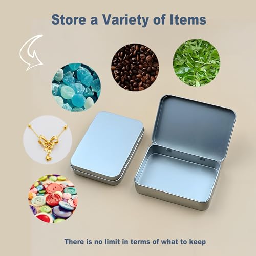 Image of 2 Pcs Flip-Top Tin Rectangular Metal Tin Boxes with Hinged Lids (4.5 x 3.5 x 0.9 Inch), Empty Storage Containers in for Gift Cards, Crafts, Hardware & EDC Survival Kits, Silver