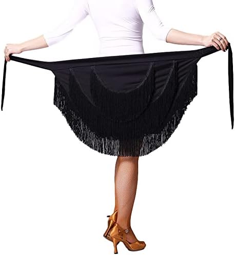 Women's Dance Skirts Ballroom Latin Dance Dress Tango Dance Skirt Apron Tassel Skirt Dance Practice Performance Hip Scarf (Black-Three Tassel)