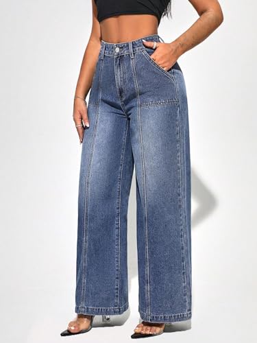 Image of KOTTY Wide Fit Denim Pants - Women's High Rise Wide Leg Comfort