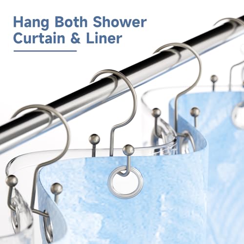 Image of Titanker Shower Curtain Hooks Rings, Rust Resistant Metal Minimalist Simple Double Glide Shower Hooks Rings for Bathroom Shower Rods Curtains, Set of 12 Hooks - Matte Nickel
