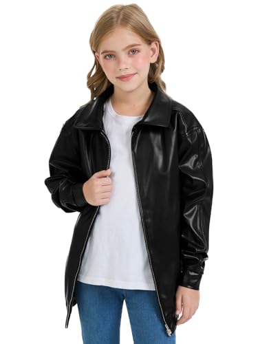 Girls Oversized Faux Leather Jackets Kids Zip Up Fall Winter Motorcycle Biker Coats Outerwear3