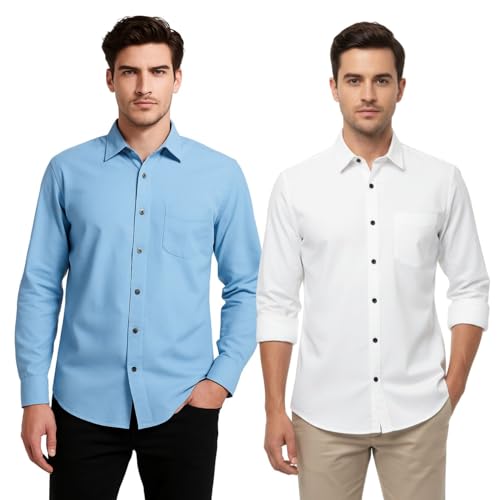 Image of Arvest Men?s Cotton Regular Fit Full Sleeve Shirt Combo Soft Breathable Fabric with Button-Down Collar and Chest Pocket Suitable for Office and Outfits