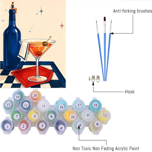 Image of cupmod 6 Packs Cocktail Paint by Numbers Kit for Adults Beginners,8x10 Inch Adult Paint by Number Kits on Canvas, Cocktail DIY Acrylic Oil Number Painting Kits for Adults, Perfect for Gift Home Decor