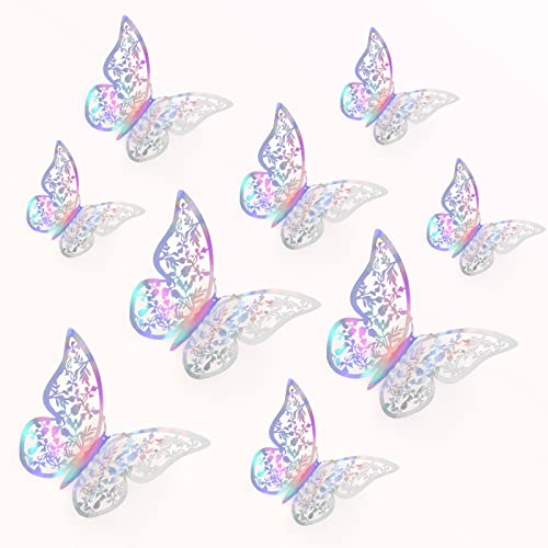 Realjoy 36Pcs 3D Butterfly Wall Sticker 3 Sizes Butterfly Wall Decals Butterflies Stickers for Walls Bedroom Party Wedding Decors(Colorful) Multicolor
