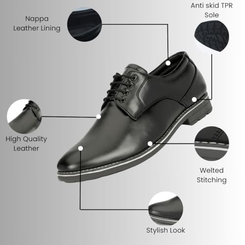 Image of Leatherful Genuine Leather Derby SE Shoes for Men | TPR Sole & Nappa Leather Lining | Classic Dress Footwear