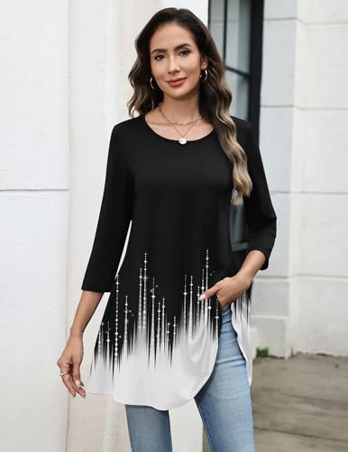 Image of Zeagoo Women Tops 3 /4 Sleeve Dressy Casual Plus Size Tunics Loose Blouses