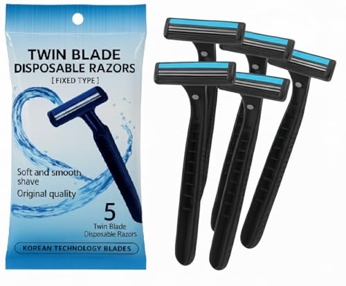 Image of Twin Blade Disposable Razors for Men - Fixed Type Shaving Razors with Korean Technology Blades, Pack of 5 (TD708N)