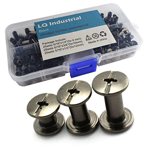 Lq Industrial 75 Sets Black M5 Chicago Screw Assorted Kit Slotted Phillip Head Binding Screws Rivet Assembly Bolt Nail Rivet For Book Binding Diy Leather Craft M5X6 M5X10 M5X12 #TOP15