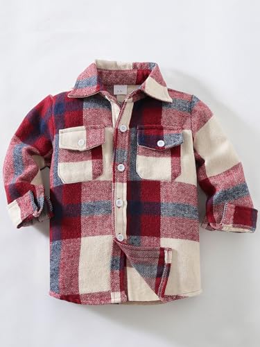 WOLBAY Kids Toddler Boys Girls Button Down Shirt Long Sleeve Boys Flannel Plaid Shirts Shacket 12 Months- Size 72