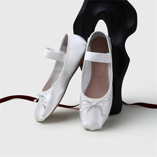 Ballet Flats Shoes for Women Ballerina Satin Flats Ladies Bow Casual Mary Jane Elastic Strap Flats3
