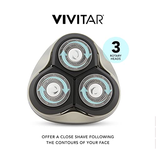 Image of VIVITAR Metallic Cordless 3 Head Rotary Shaver, Cordless Electric Rotary Shaver for Men with Three Independently-Floating Heads, Pop-up Trimmer, and Stainless Steel Blades for Wet and Dry Uses