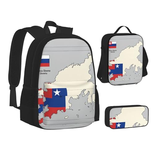 nanger Slovenia Topographic Map Print 3-Piece Set Backpack, Lunch Bag And Pencil Case, For Travel, College, And Daily Use2