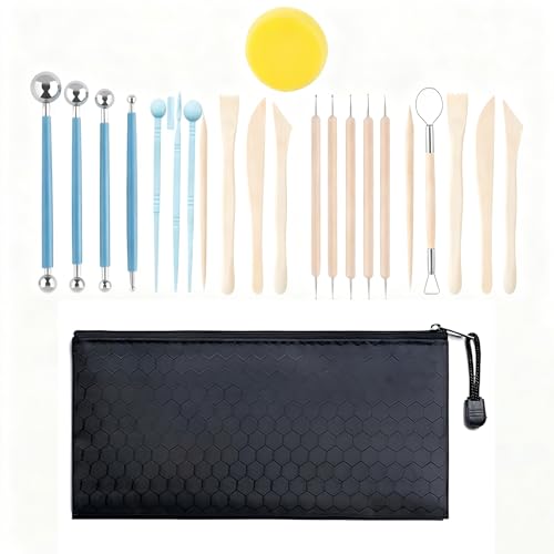 WYCWYQDR 25-teiliges Tonwerkzeug Set zum Modellieren & Töpfern Modellier- und Schnitzwerkzeuge aus Edelstahl & Holz geeignet für Polymer- und Töpferton