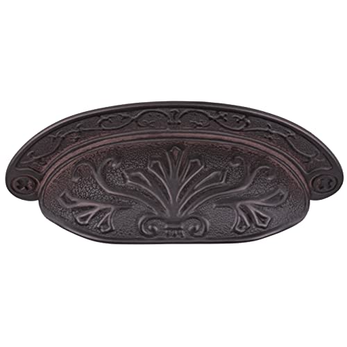 Oil Rubbed Bronze Baroque Scroll Work Cup Pull - Centers: 2 1/2" - Antique Cabinet, Vintage Cupboard, Old Desk Reproduction Hardware | CB4-MOB (1)