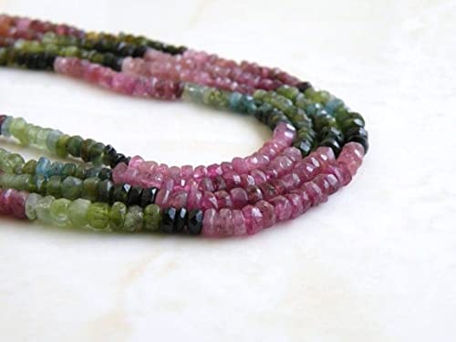 LKBEADS Turmalin Rondelle kamień szlachetny fasetowany różowy zielony Multi 3,5 mm 20 cm pełny sznur