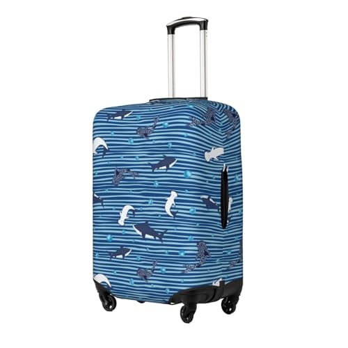 Sharks on White Blue Striped Print Luggage Cover Washable Elasticated Suitcase Covers TSA Approved Stylish Dust and Scratch Resistant Case Protector for Kids and Adults2